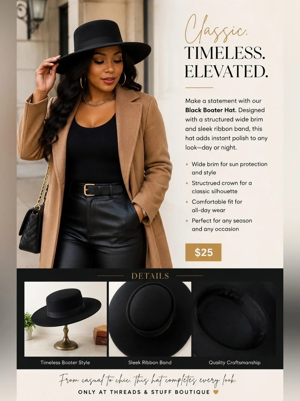 Black Wide Brim Wool Hat
